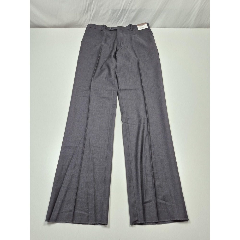 Prontomoda Europa Dress Pants Mens 34x36 Gray Wool Flat Front Unhemmed NWT